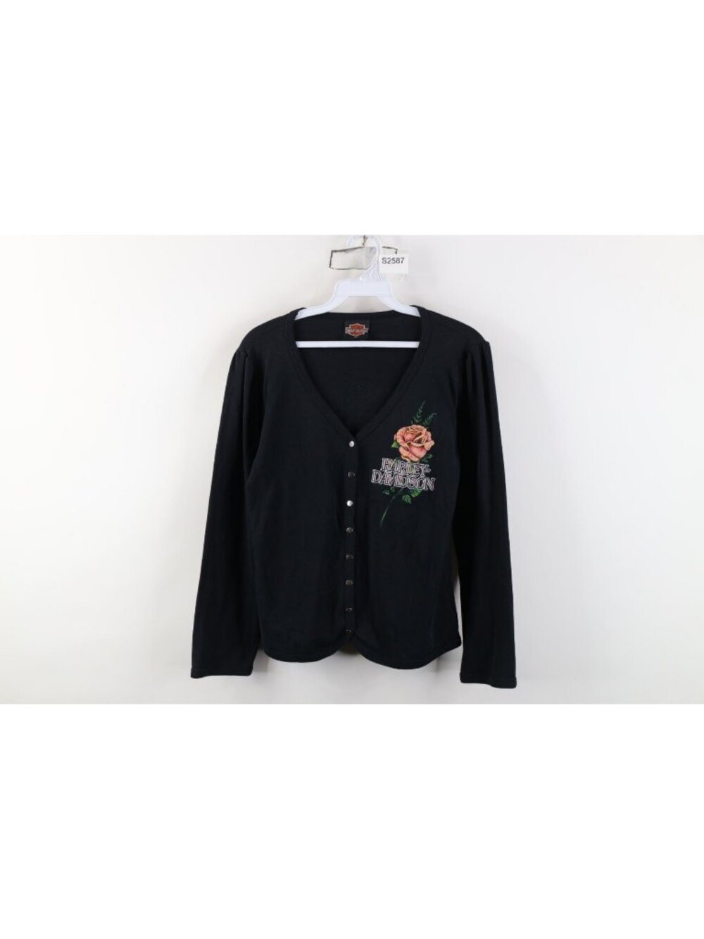 Vtg 90s Harley Davidson Womens Medium Babydoll Rose Flower Snap Button Shirt USA